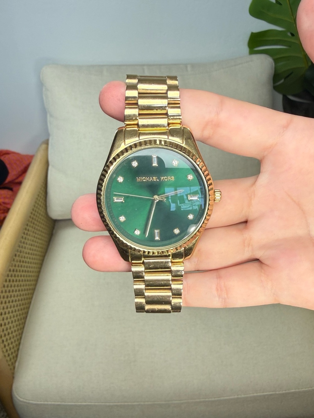 Michael Kors Emerald Green Yellow Gold Plated Stainless Steel Watch